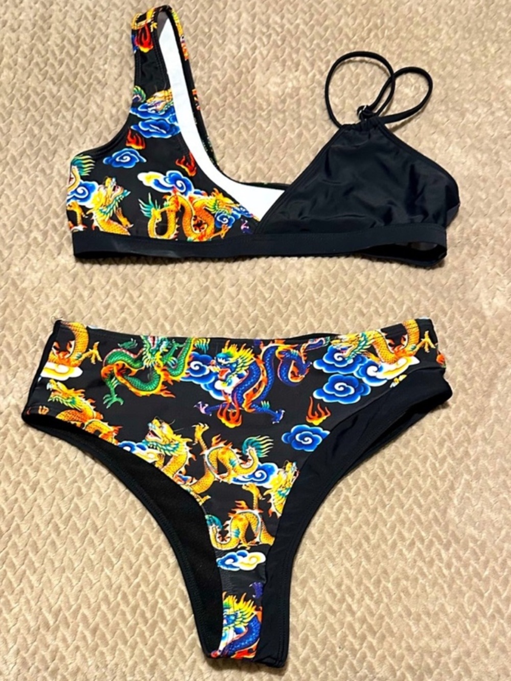 SHEIN Black Dragon Print Two-Piece Bikini